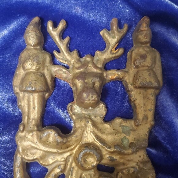 *Antique Vtg English Cast Iron Match Safe Holder Hunting Stag Rabbit Pheasant - Picture 3 of 11